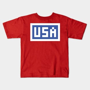 Pixel USA on Blue with a White Border Kids T-Shirt